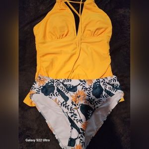 Yellow two peice flower swimsuit